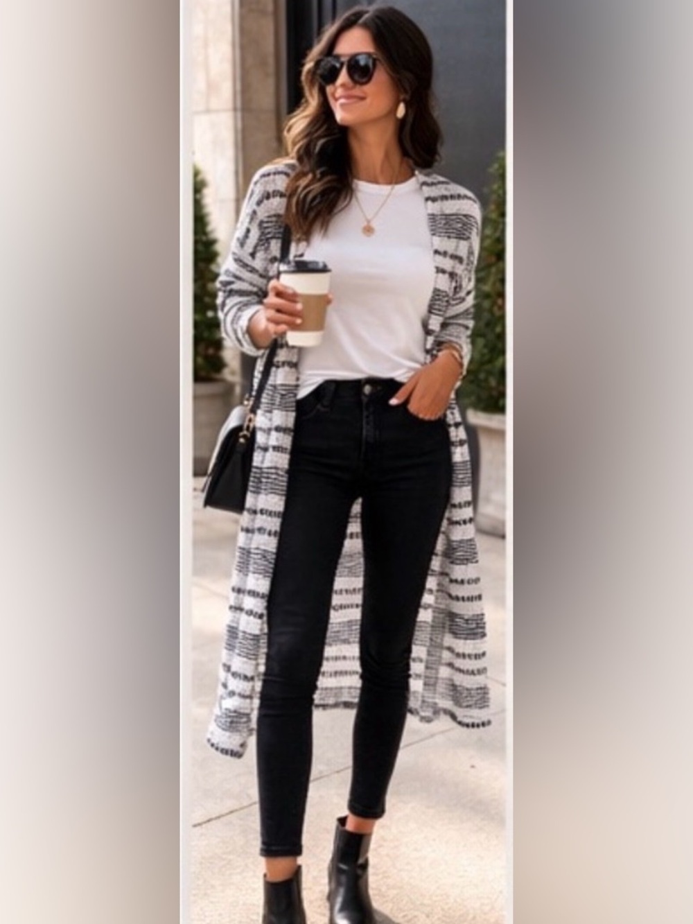 Promesa Navy Stripe Longline Duster cardigan Lightweight Officecore Career